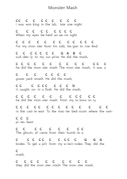 Monster Mash Piano letter notes by Bobby "Boris" Pickett and The Crypt-Kickers - Arr.Stelgil Kaycia