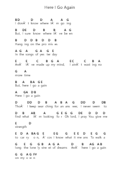 Here I Go Again Klavierbuchstaben-Noten von Whitesnake - Arr.Bradfred Copsweet