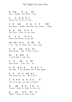 No Right To Love You Piano letter notes by Rhys Lewis - Arr.Huttwer Sampland