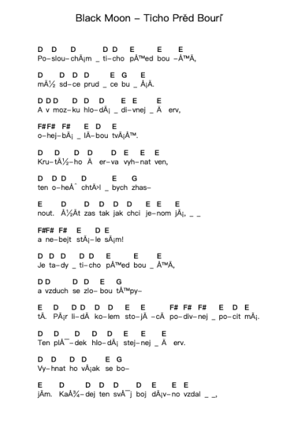 Black Moon - Ticho Před Bouří Piano letter notes by Misc Unsigned Bands - Arr.Atkuk
