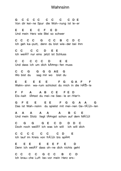 Wahnsinn Piano letter notes by Wolfgang Petry - Arr.Jeffhy Lionelmatt