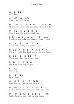 Here I Am Piano letter notes by Bryan Adams - Arr.Brookjoy