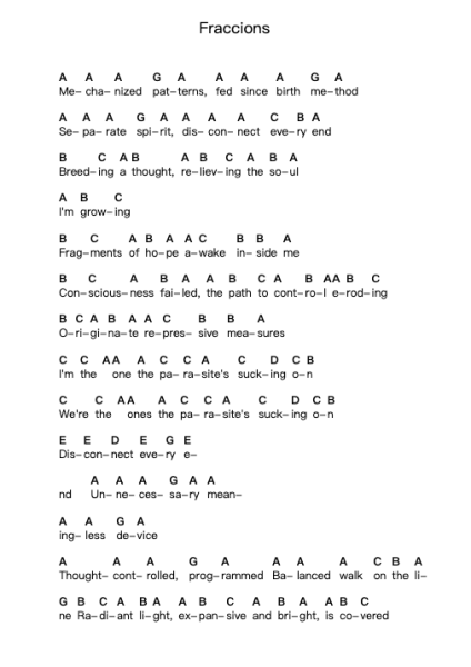 Fraccions Piano letter notes by Soen - Arr.Oisenrob Clyger