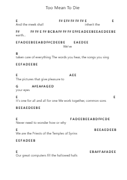 Too Mean To Die Piano letter notes by Accept - Arr.Lamshop