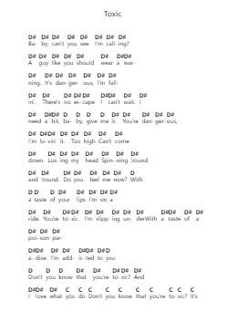 Toxic Piano letter notes by Britney Spears - Arr.Stechill Argale
