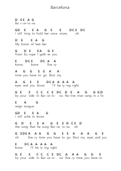 Barcelona Piano letter notes by George Ezra - Arr.Beerthune