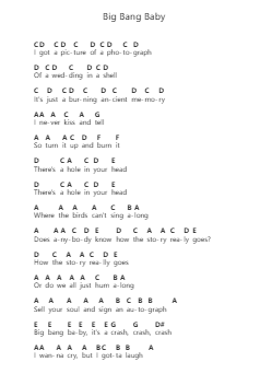 Big Bang Baby Piano letter notes by Stone Temple Pilots - Arr.Leisa