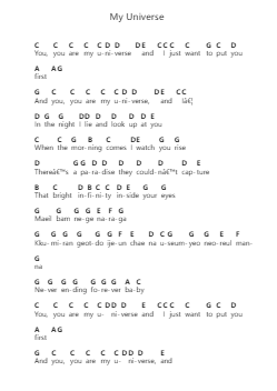 My Universe โน้ตตัวอักษรเปียโนโดย Coldplay - Arr.Quingar
