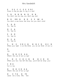 Mrs Vandebilt Piano letter notes by Paul McCartney - Arr.Yeaten
