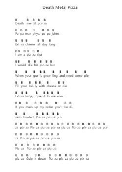 Death Metal Pizza Note letterarie per pianoforte di Jared Dines - Arr.Woolfleen Juskirk