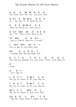 My Guitar Wants To Kill Your Mama Piano letter notes by Frank Zappa - Arr.Pullamb