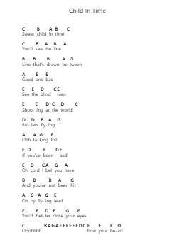 Child In Time Klavierbuchstaben-Noten von Deep Purple - Arr.Birdhearst