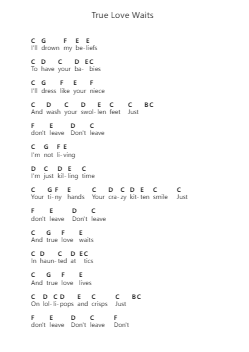 True Love Waits 钢琴字母谱由 Radiohead - 编曲 Wattsh