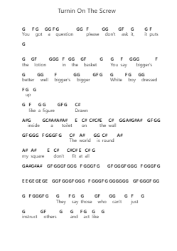 Turnin On The Screw Piano letter notes by Queens of the Stone Age - Arr.Priestvy