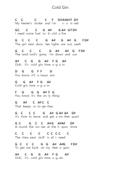 Cold Gin Piano letter notes by KISS - Arr.Oisenrob Clyger