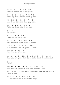 Baby Driver Piano letter notes by Simon & Garfunkel - Arr.Yeaten