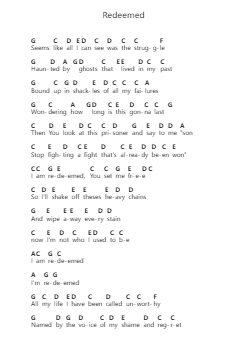 Redeemed Piano letter notes by Big Daddy Weave - Arr.Pumens Faulkgrant