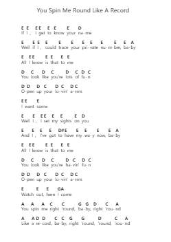 You Spin Me Round Like A Record Piano letter notes by Dead Or Alive - Arr.Cisgrey