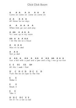 Click Click Boom Piano letter notes by Saliva - Arr.Megreau Readeries