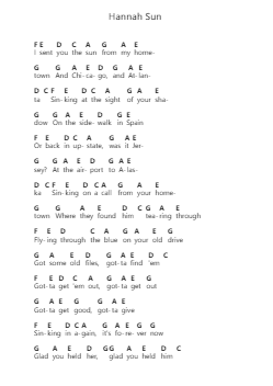 Hannah Sun Piano letter notes by Lomelda - Arr.Efkirk