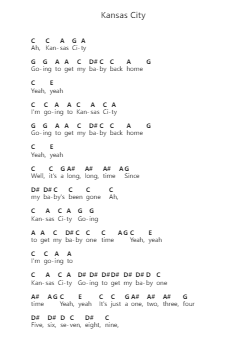 Kansas City पियानो पत्र नोट्स द्वारा The Beatles - Arr.O'Neilgrey