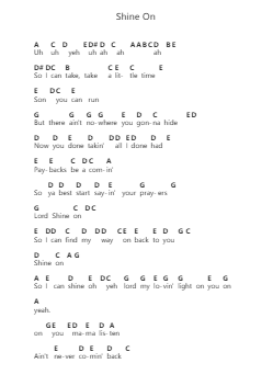 Shine On 鋼琴字母譜由 Pride & Glory - 編曲 Conpiers