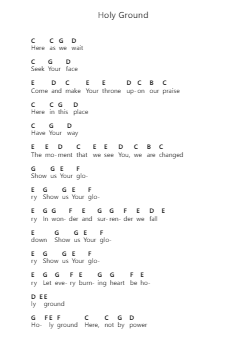 Holy Ground Piano letter notes by Passion - Arr.Clylogg Brarie