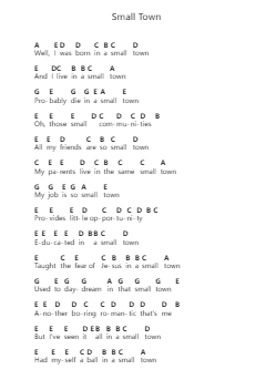 Small Town Nota surat piano oleh John Mellencamp - Arr.Clifffitch