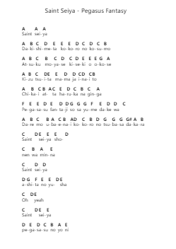 Saint Seiya - Pegasus Fantasy Nota surat piano oleh Misc Cartoons - Arr.Gemfoe Conchey