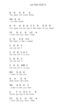 Let Me Roll It Piano letter notes by Paul McCartney - Arr.Quingar