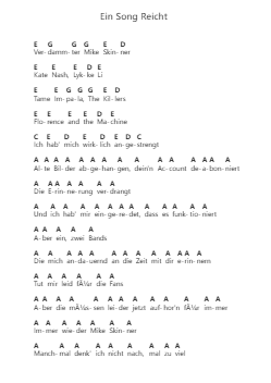 Ein Song Reicht Piano letter notes by KraftKlub - Arr.Tateearl Grantbroad