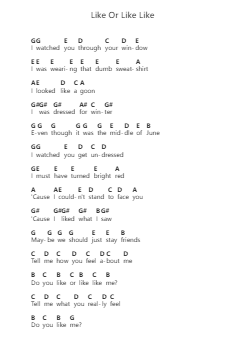 Like Or Like Like Piano letter notes by Miniature Tigers - Arr.Holmesmax