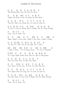 Cradle To The Grave Piano letter notes by Five Finger Death Punch - Arr.Spenky Chloelith