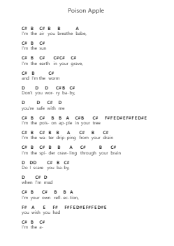 Poison Apple Piano letter notes by Uncle Acid and The Deadbeats - Arr.Childvian Petsibyl