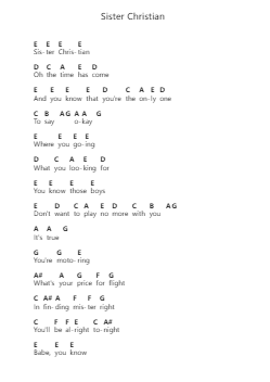 Sister Christian पियानो पत्र नोट्स द्वारा Night Ranger - Arr.Abters Bloomsteele