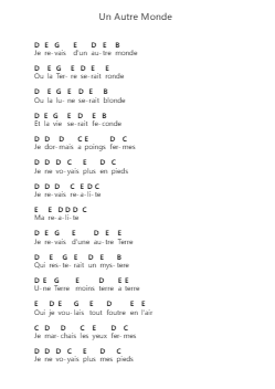 Un Autre Monde Piano letter notes by Téléphone - Arr.Feltrid