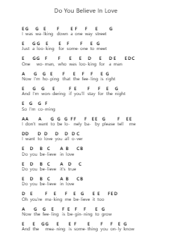 Do You Believe In Love Piano letter notes by Huey Lewis & The News - Arr.Twainsel
