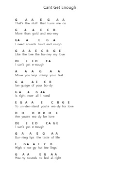 Cant Get Enough Piano letter notes by Scorpions - Arr.Trund Milsoll