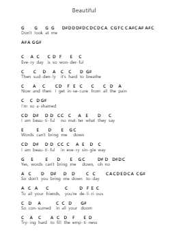 Beautiful Nota surat piano oleh Christina Aguilera - Arr.Dwightlitt