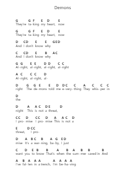Demons Piano letter notes by Joji - Arr.Huttwer Sampland