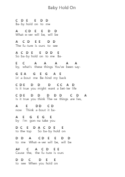 Baby Hold On Piano letter notes by Eddie Money - Arr.Harjo
