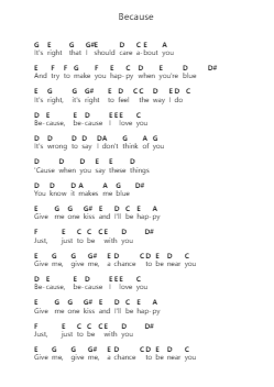 Because Piano letter notes by The Dave Clark Five - Arr.Jefgiles Greren