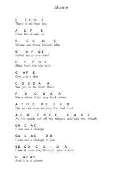 Shame โน้ตตัวอักษรเปียโนโดย Bastille - Arr.Stoweberg