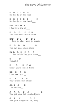 The Boys Of Summer Piano letter notes by Don Henley - Arr.Latckens