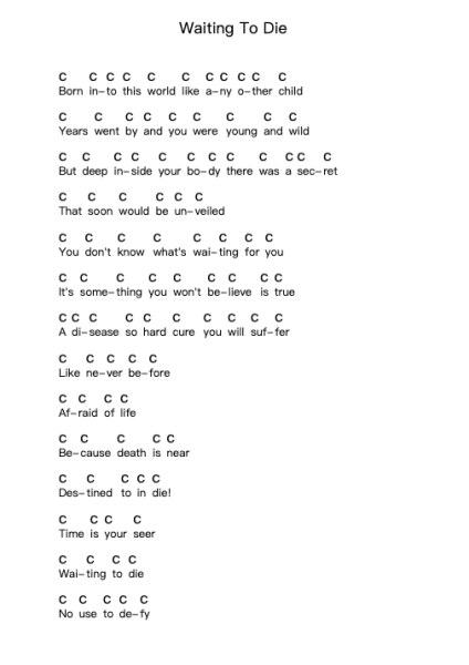 Waiting To Die Klavierbuchstaben-Noten von Edge of Sanity - Arr.Clarjudd