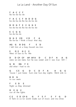 La La Land - Another Day Of Sun Piano letter notes by Misc Soundtrack - Arr.Dolamb Strafay