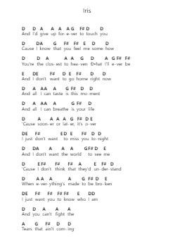 Iris पियानो पत्र नोट्स द्वारा John Rzeznik - Arr.Attchols Jamestion