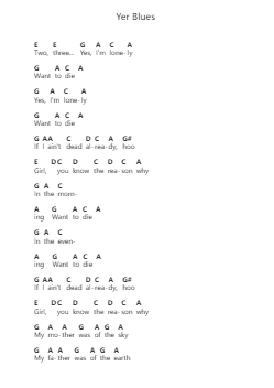 Yer Blues โน้ตตัวอักษรเปียโนโดย The Beatles - Arr.Osrias Drewnia