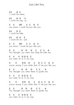 Just Like You Piano letter notes by Three Days Grace - Arr.Chrisboyd Crosean