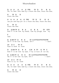 Moonshadow 钢琴字母谱由 Cat Stevens (Yusuf Islam) - 编曲 Losopp Webslin
